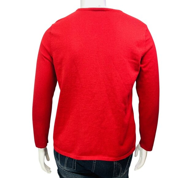 J Jill Womens Sweater Solid Red Snap Side Long Sleeve Knit Pullover Size L - Picture 7 of 11